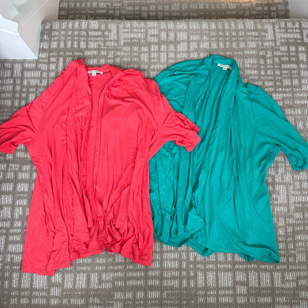 Set of 2 studio works XL short sleeve open light cardigans Vibrant Pink & Teal